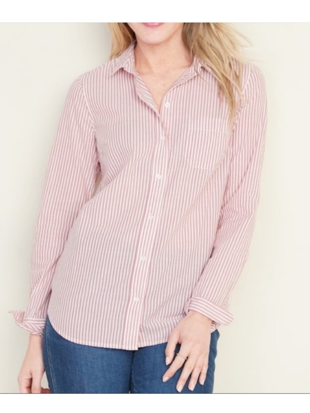 lola Pink and White Striped Button-Down Shirt